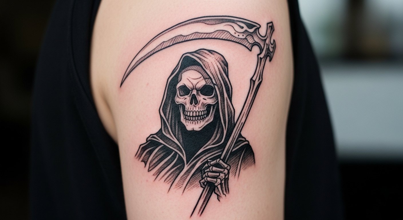 21 Dark Sketch Style Grim Reaper Tattoo Designs