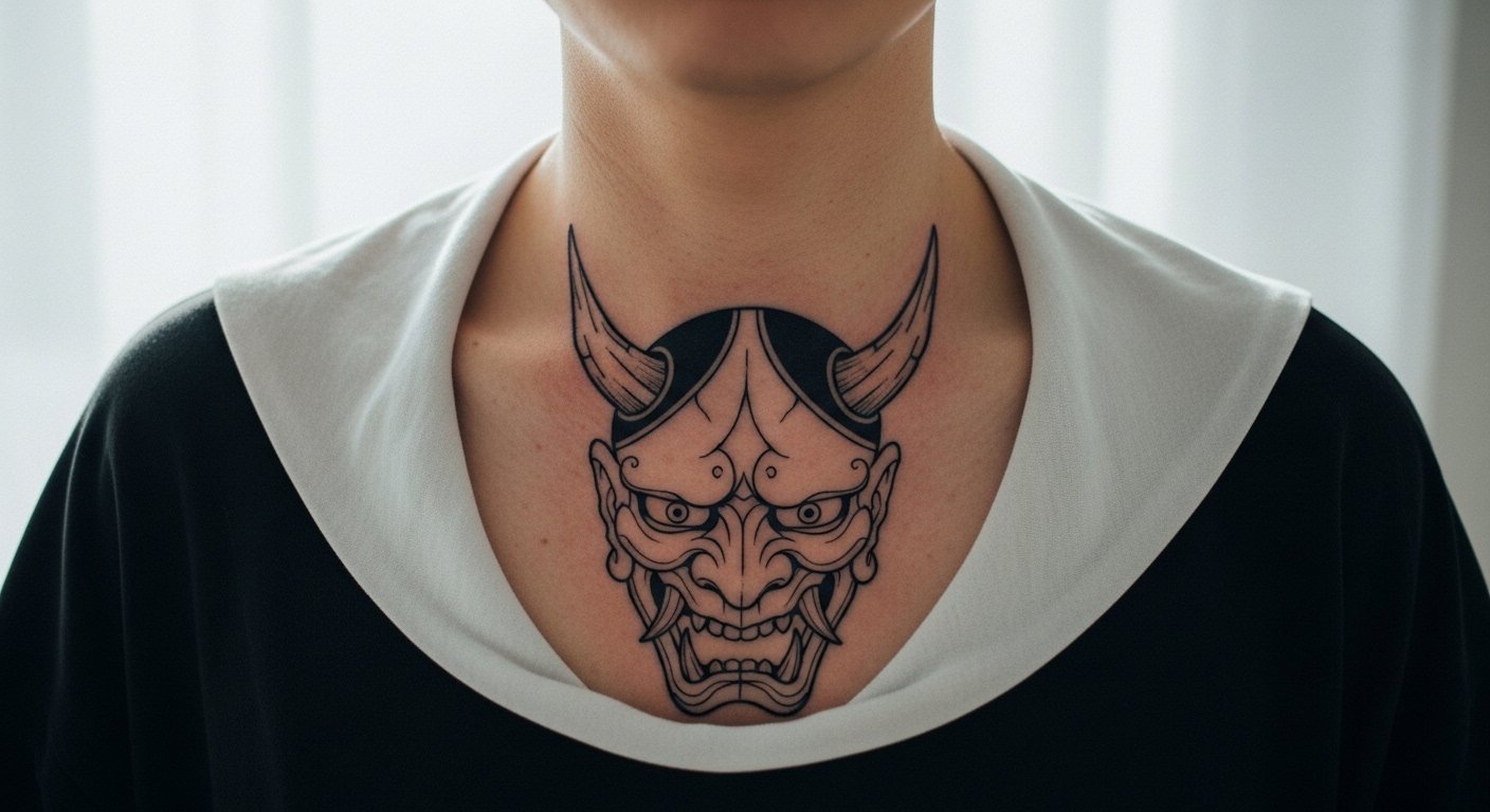 27 Edgy Sketch Style Oni Mask Tattoo Designs